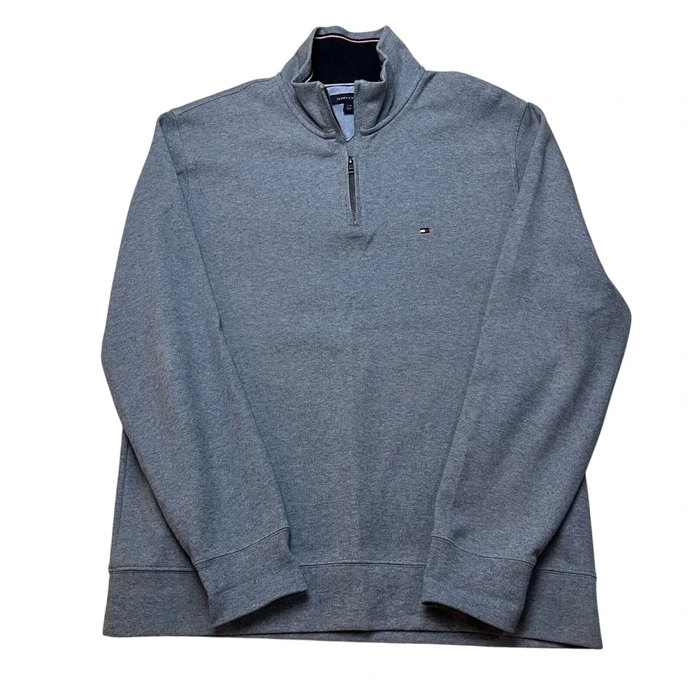 Tommy Hilfiger Pullover Mens L Blue Quarter Zip‎ Mock Neck Logo Sweater 78C6087